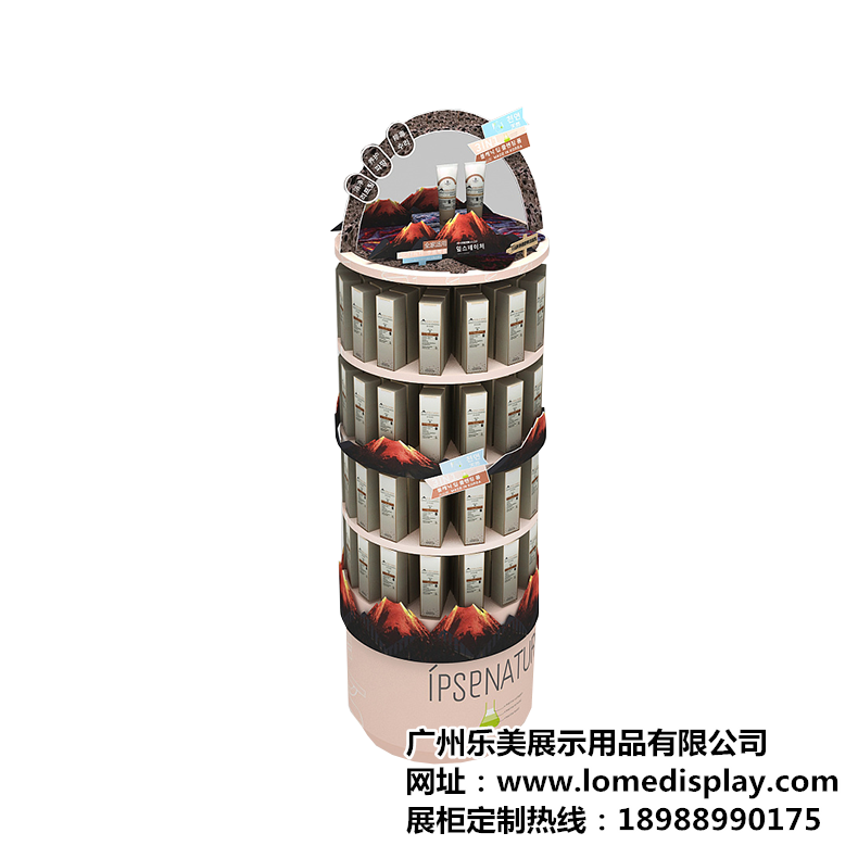 广州乐美厂家直供化妆品护肤品洗发用品放置展示柜旋转流水柜台