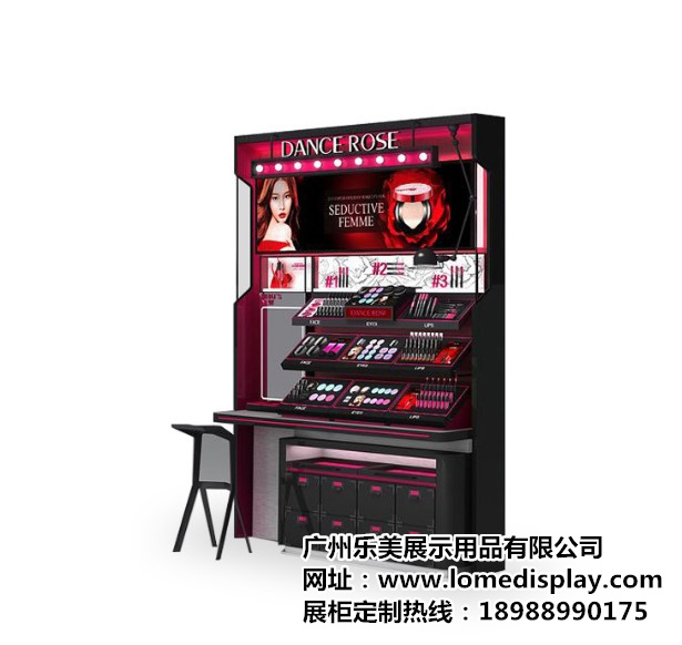 广州厂家定做超市商场店铺带镜子黑色可定制化妆品展示柜彩妆前柜背柜高柜