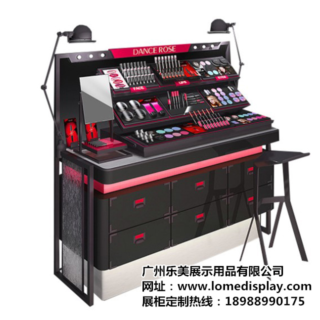 黑白彩妆前柜_时尚高端化妆品展柜_带灯带镜子化妆品前柜