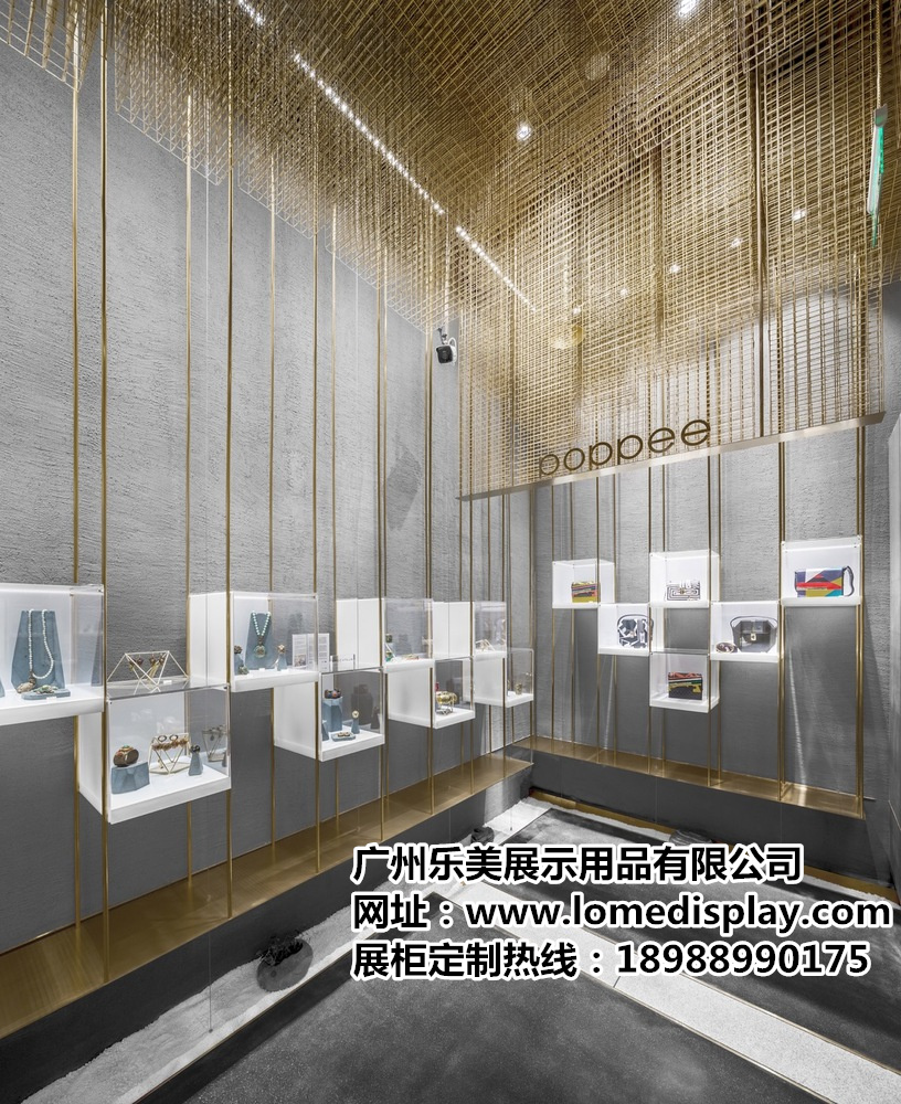 高端时尚不锈钢木质烤漆镂空金色可定制珠宝黄金首饰工艺品展柜陈列柜