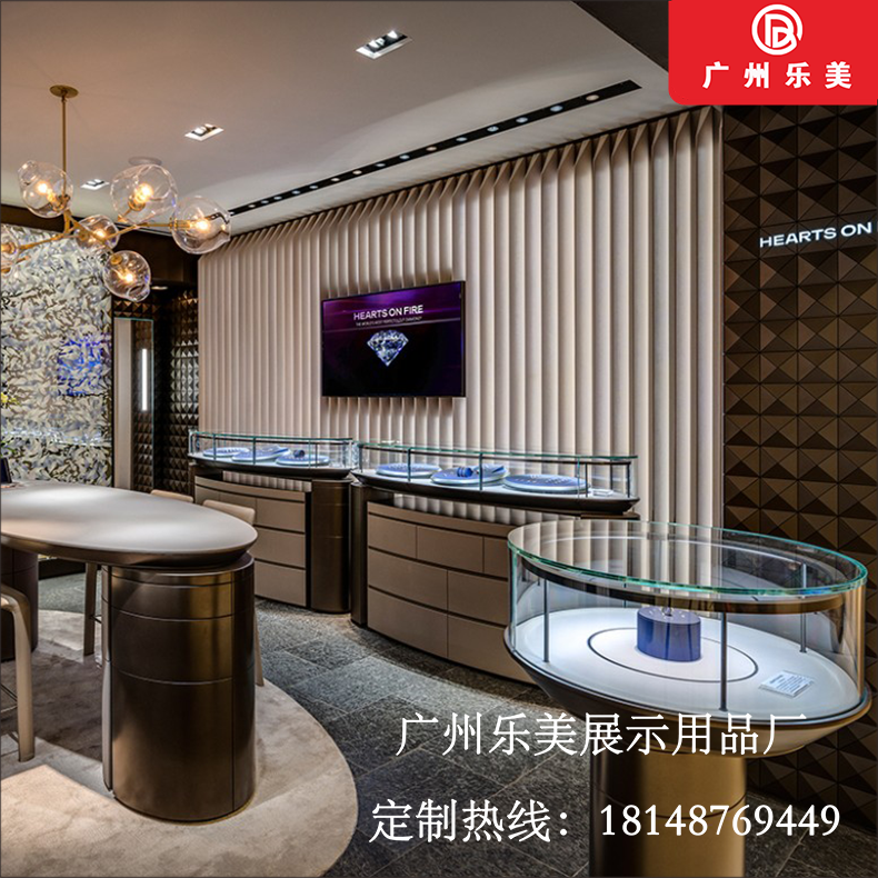 飾品珠寶玻璃展柜店鋪設(shè)計(jì)時(shí)尚大氣超清鋼化玻璃流水柜背柜上墻柜