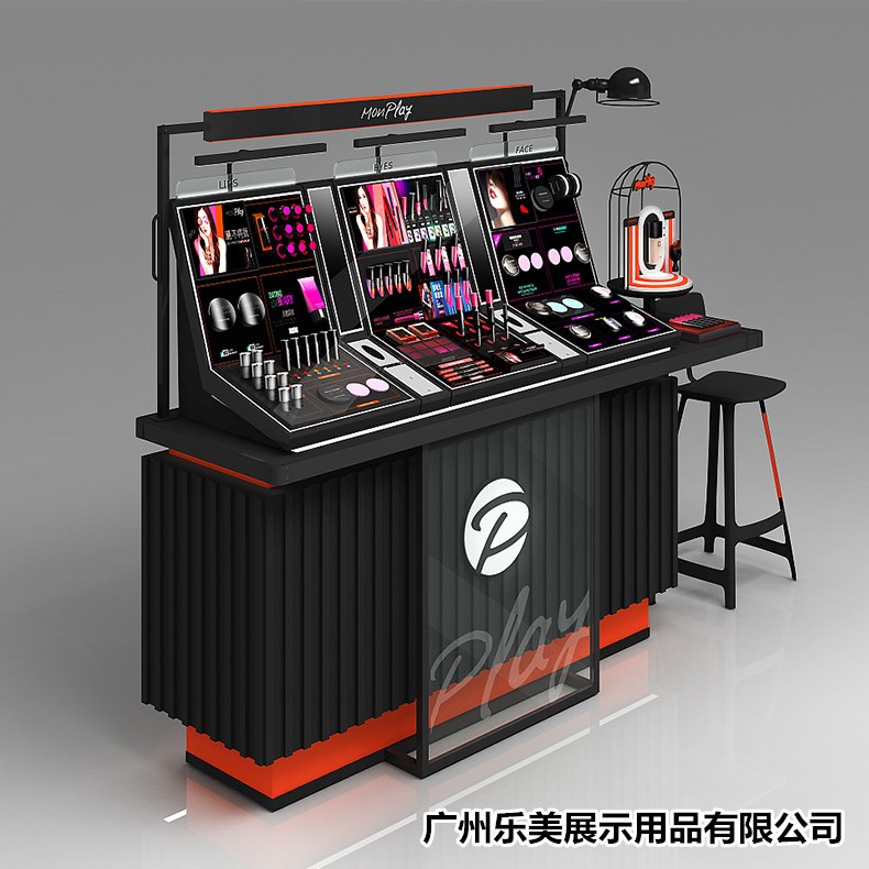 新款商场高端品牌木质烤漆工厂定制彩妆化妆品展示柜前柜