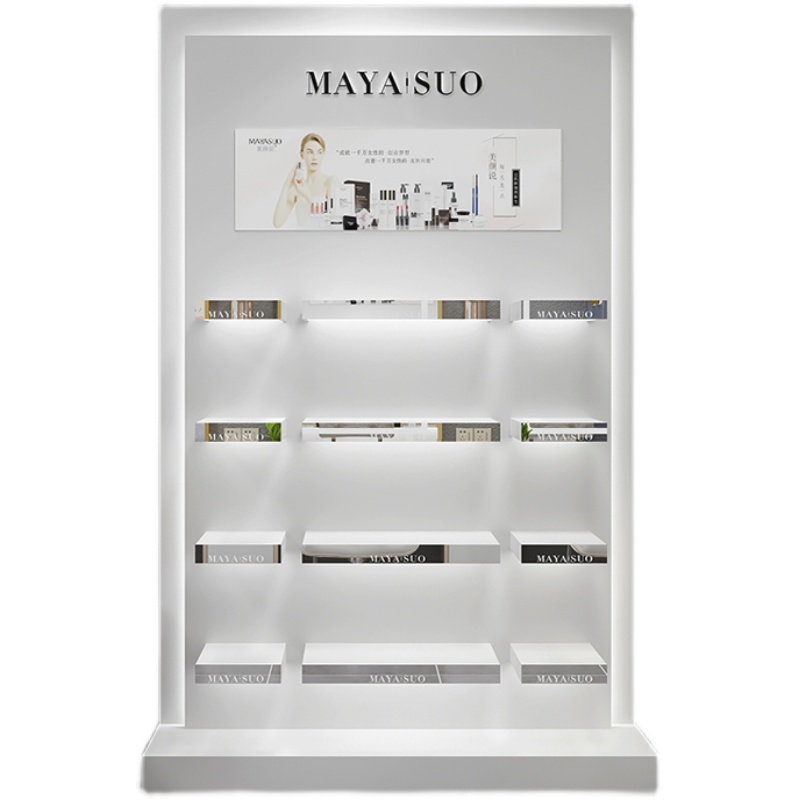 简约白色高端化妆品展示柜烤漆立式商场品牌定制