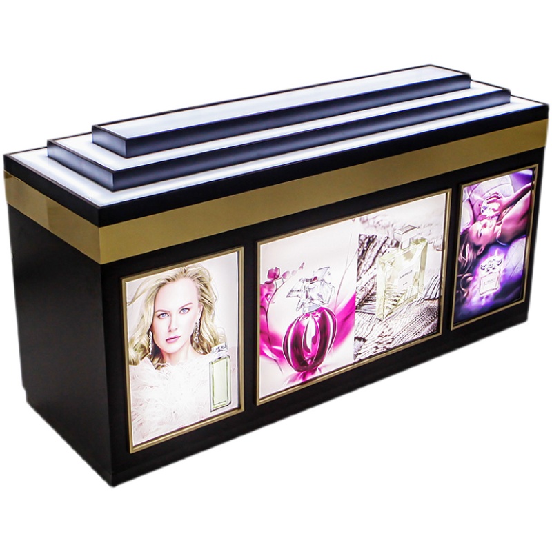 欧式黑白黑金_靠墙_新款_陈列_多层次感商场高端化妆品展柜定做