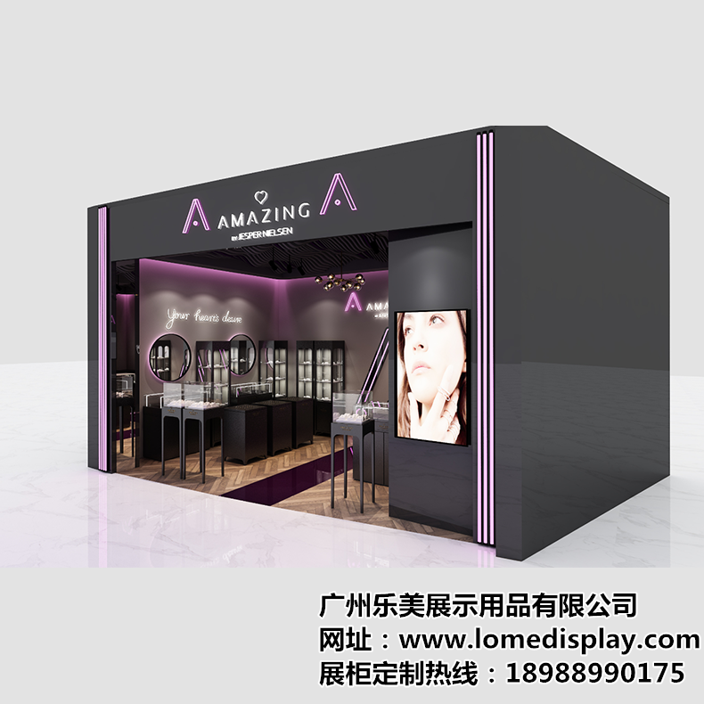 不锈钢精品钢化玻璃黑色简约可定制展示柜首饰柜