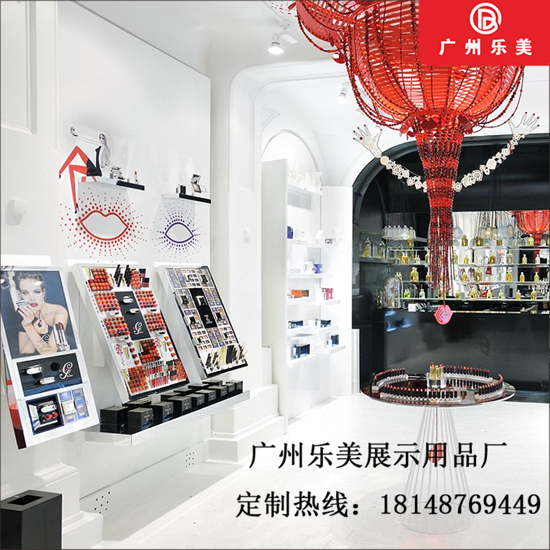 广州乐美厂家定制双面单面彩妆柜木质烤漆口红柜台体验台简约款