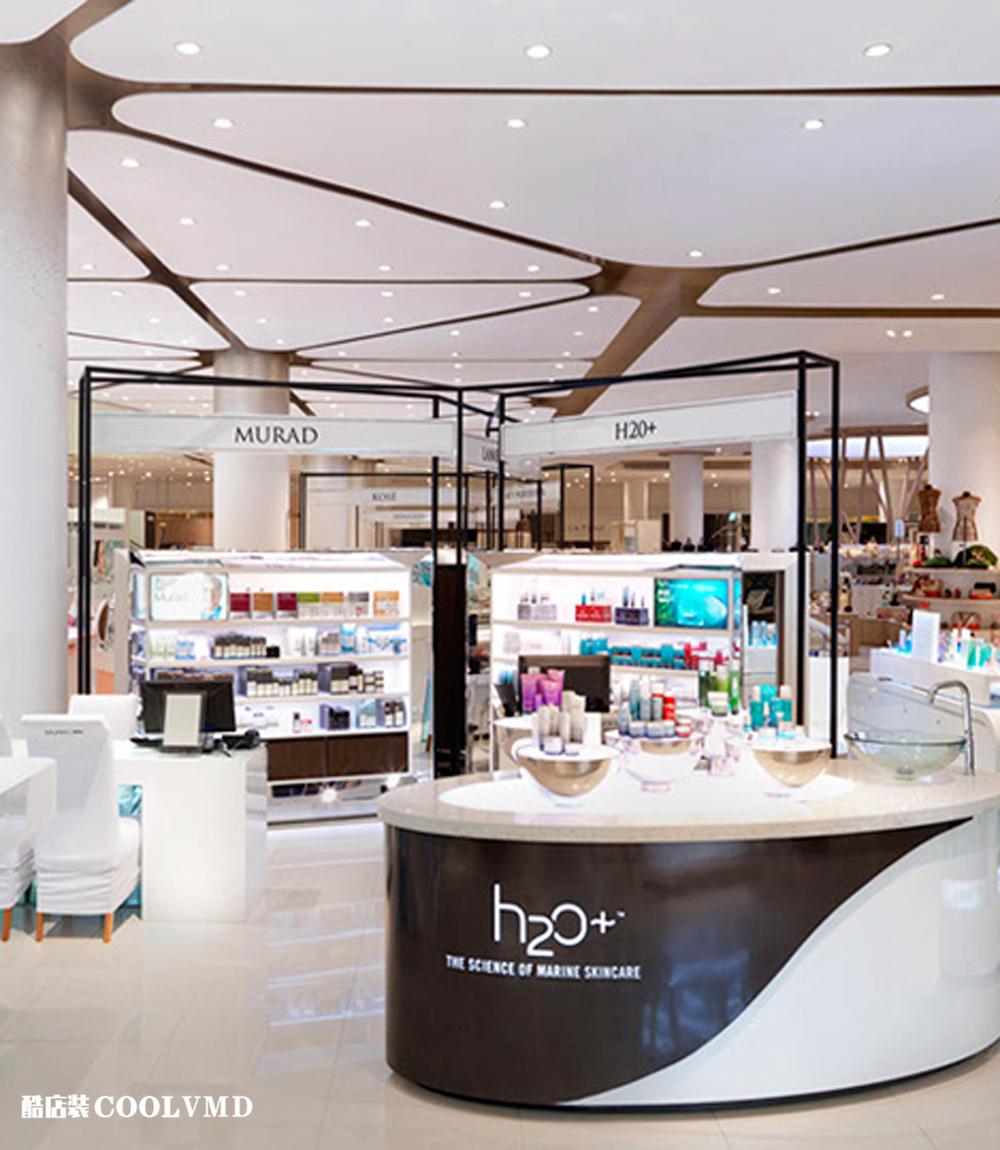 新款黑白烤漆不锈钢高端品牌化妆品展柜定做