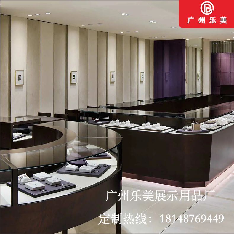珠宝整店定制紫色色调性感大方款式木质烤漆超清钢化玻璃背柜柜台