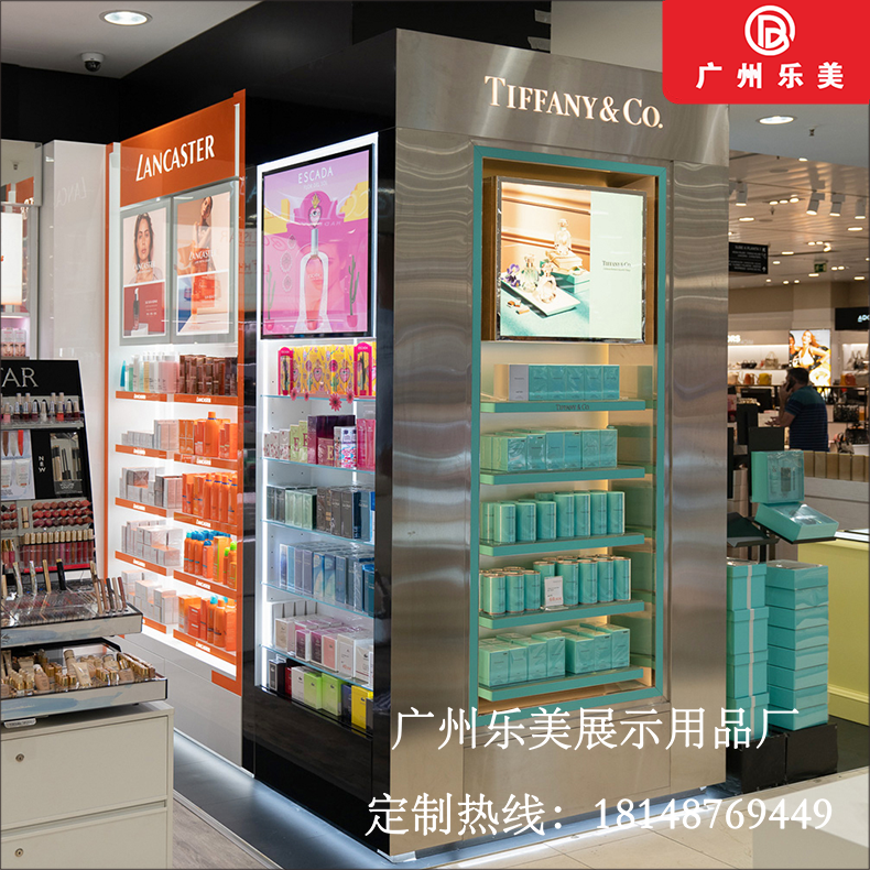 厂家定制商场彩妆化妆品展示柜包柱柜两面双面柜护肤品陈列摆放柜